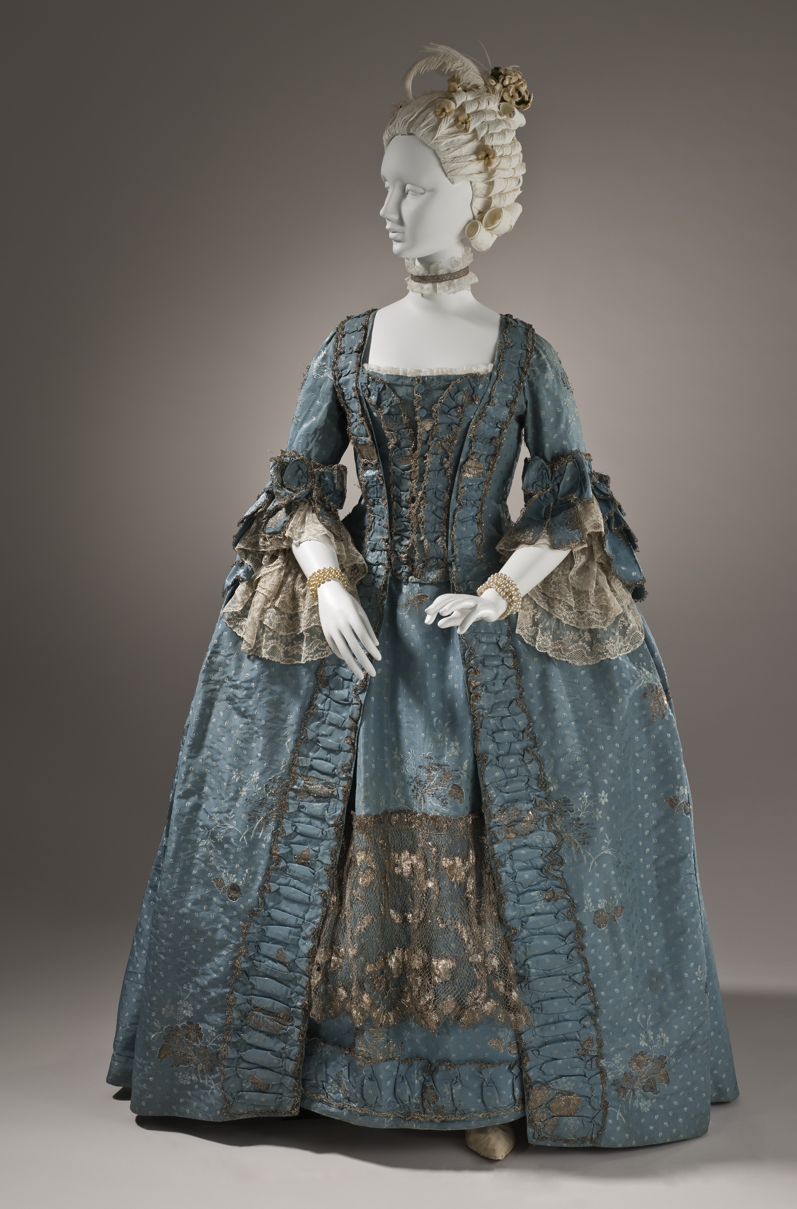 Woman's robe a la française with metallic lace c. 1765