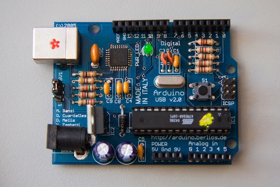 A hand-soldered Arduino