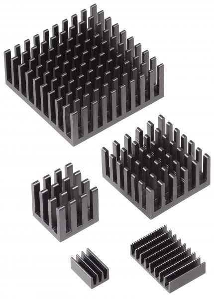 Black anodised aluminium heatsinks 6.5–35 mm width