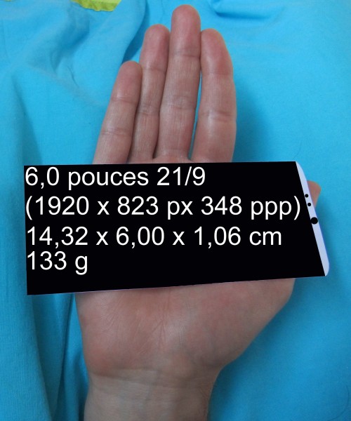 Smartphone blanc (photo) sur une main d'adulte1