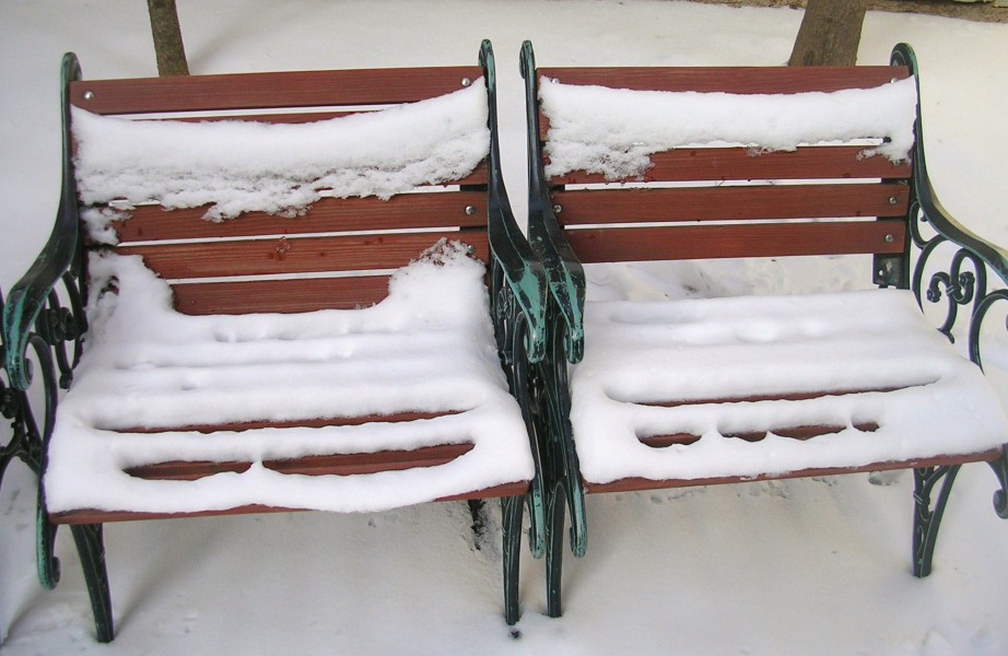 Two snowy benches
