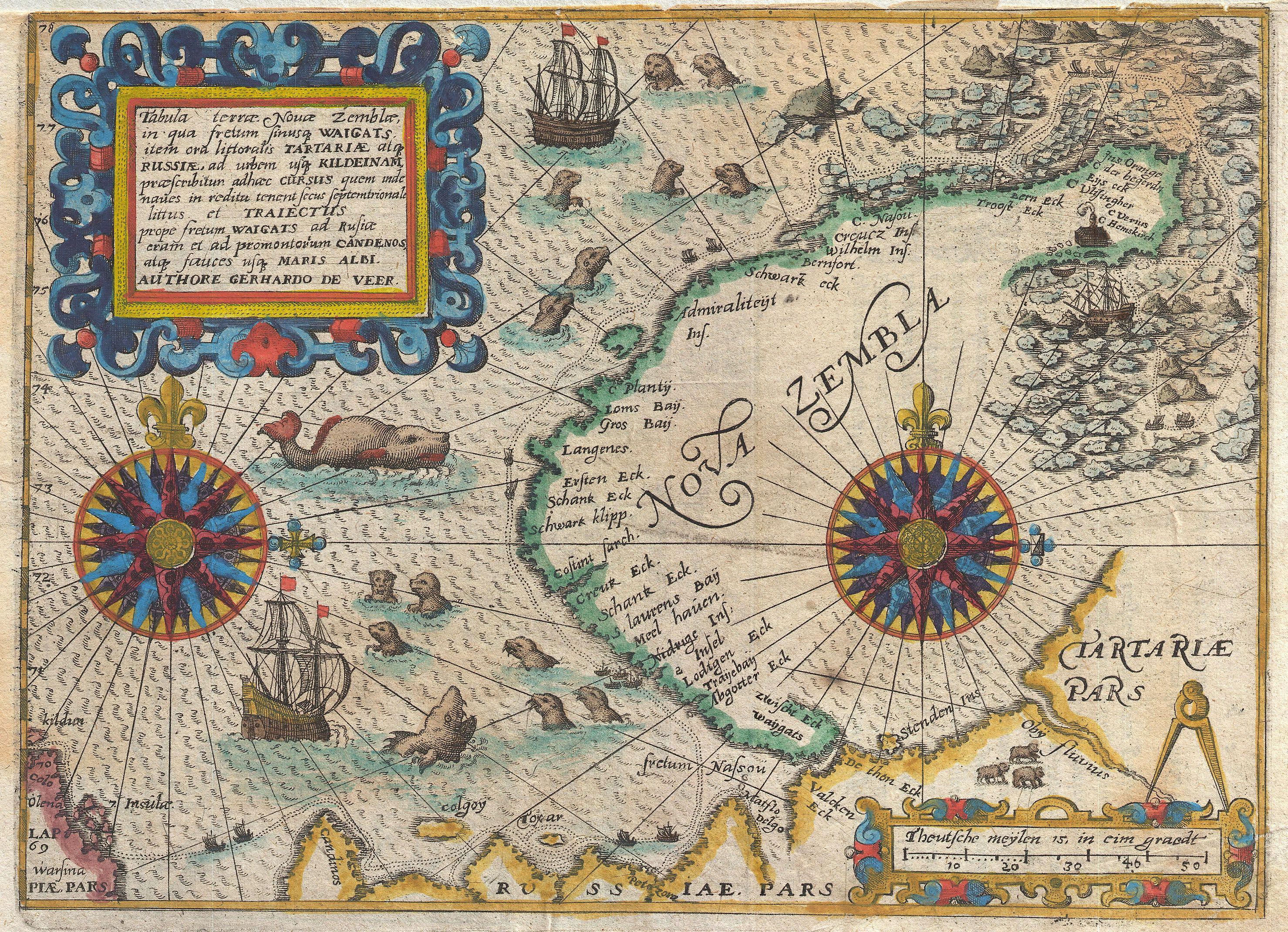 1601 De Bry and de Veer Map of Nova Zembla and the Northeast Passage - Geographicus - NovaZembla-debry-1601