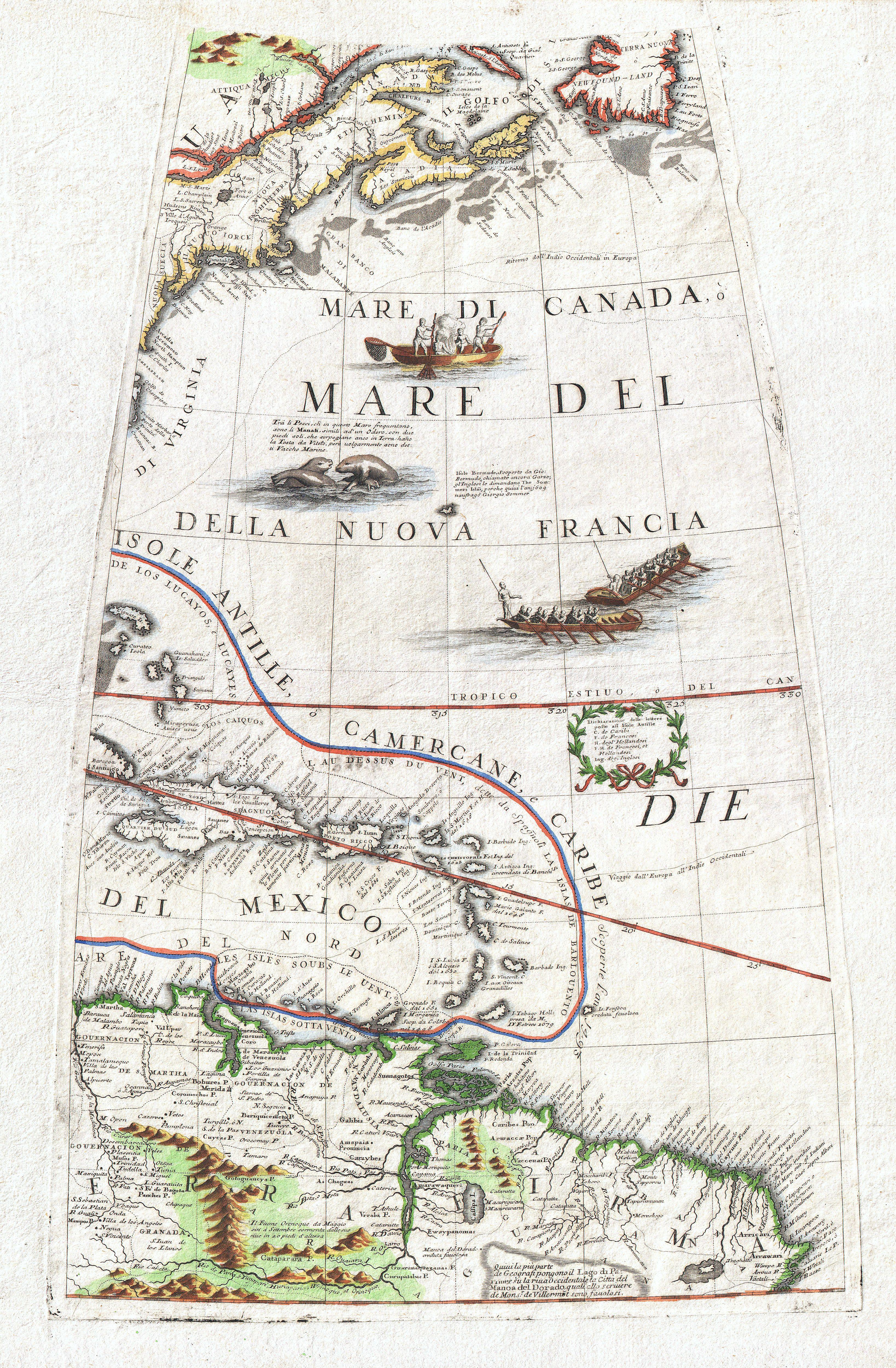 1688 Coronelli Globe Gore Map of NE North America, the West Indies, and NE South America - Geographicus - NEAmericaGore-coronelli-1688