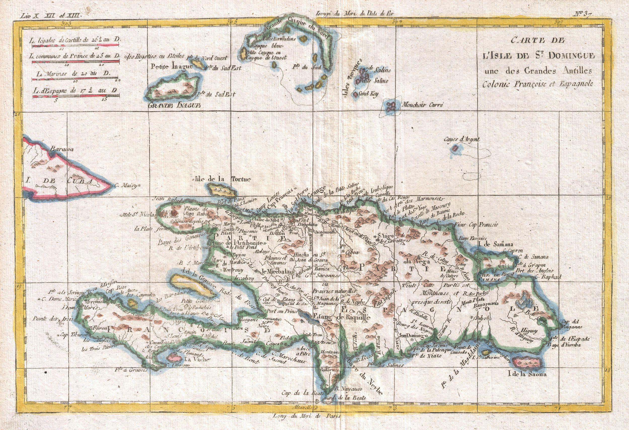 1780 Raynal and Bonne Map of Hispaniola, West Indies - Geographicus - StDomingue-bonne-1780