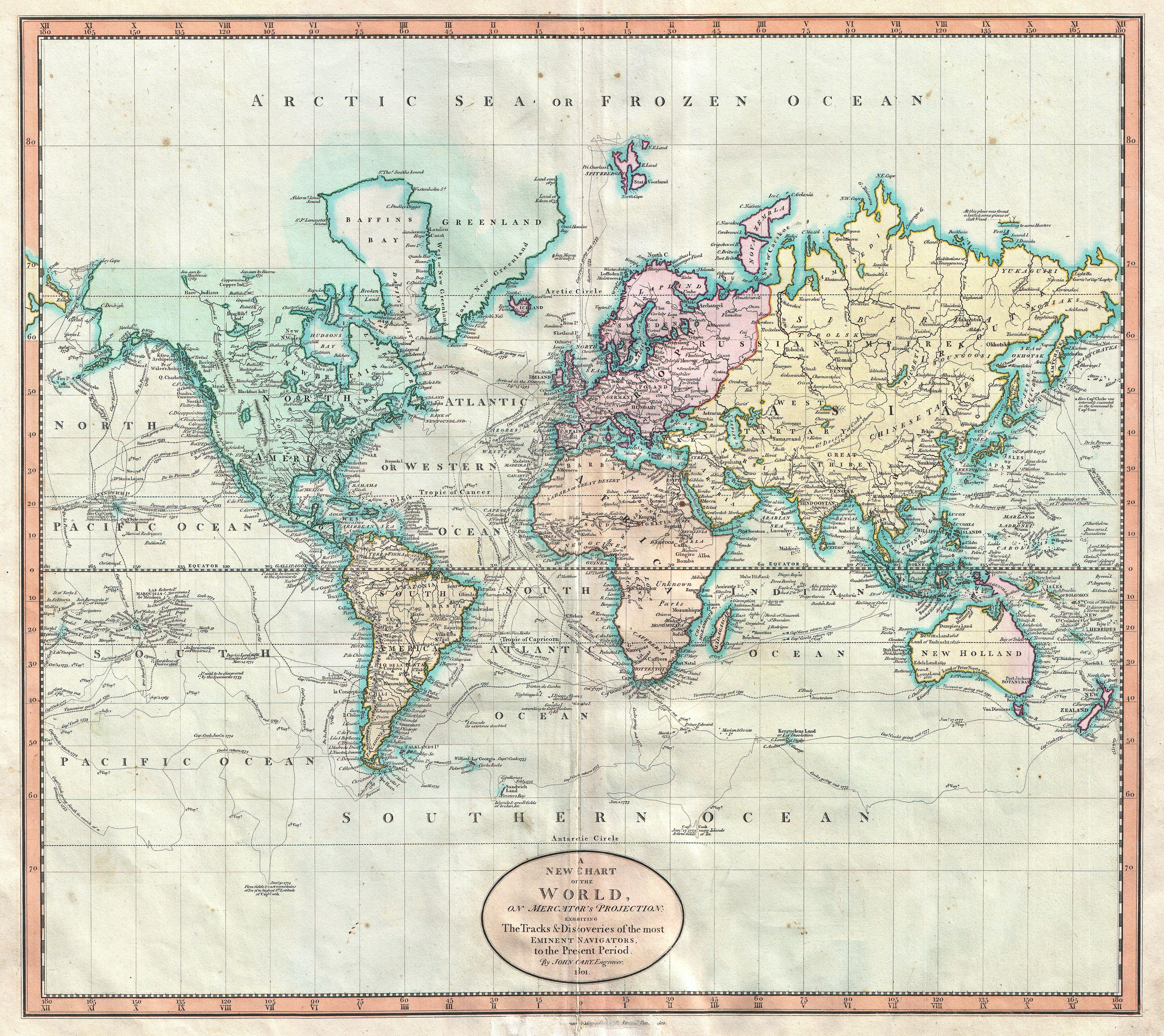 1801 Cary Map of the World on Mercator Projection - Geographicus - WorldMerc-cary-1801