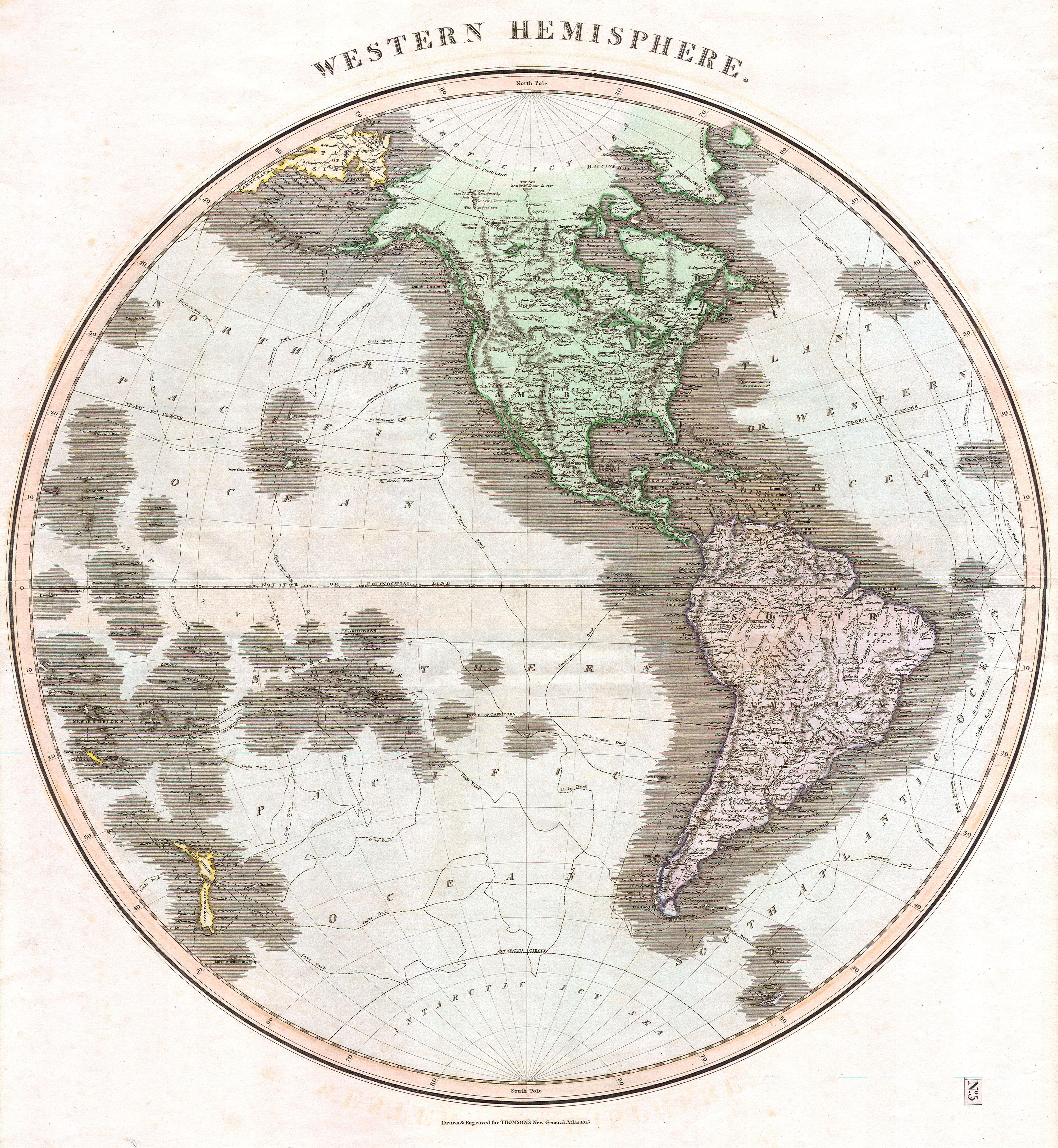 1814 Thomson Map of the Western Hemisphere ( North America ^ South America ) - Geographicus - HemiWest-t-1814