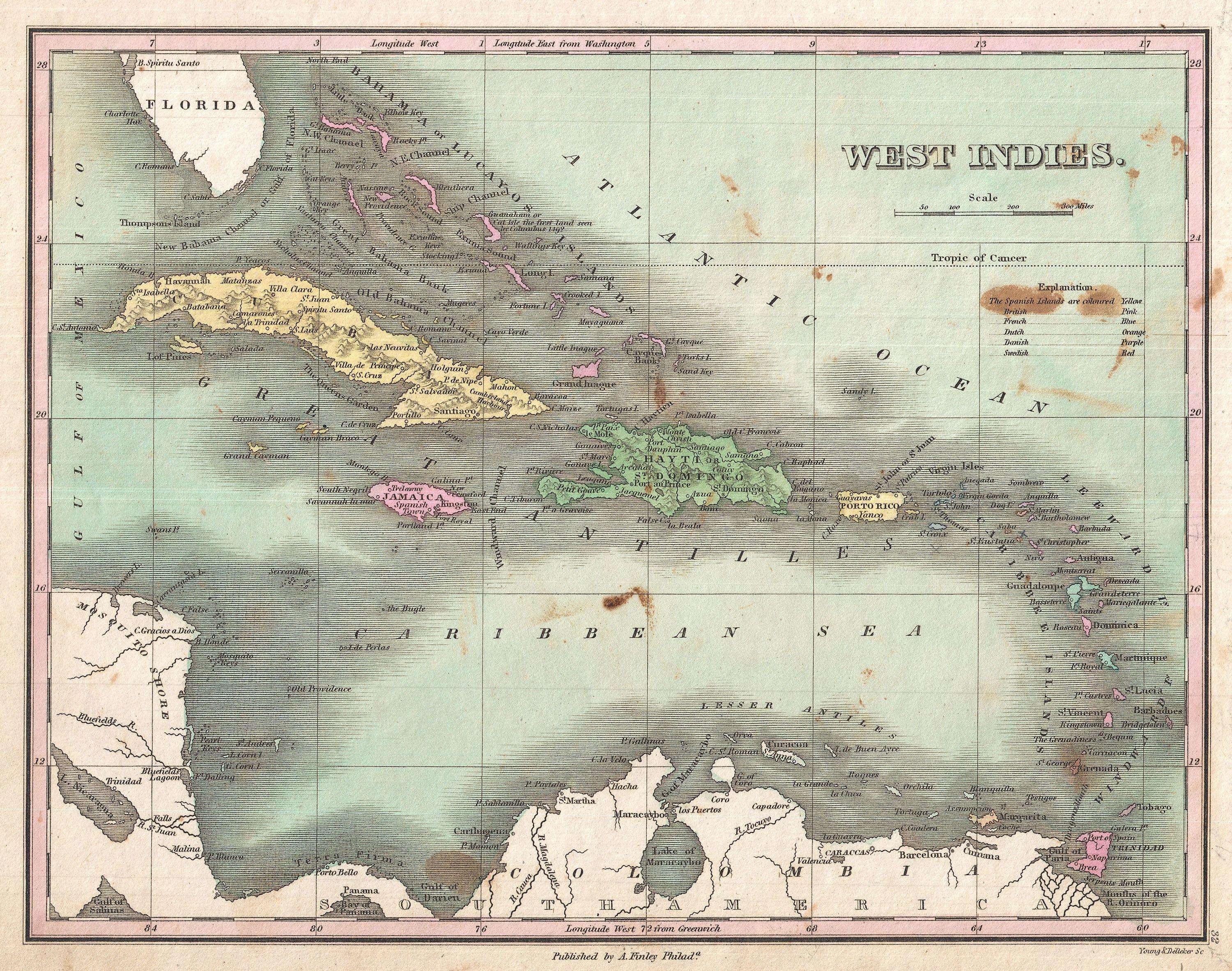 1827 Finley Map of the West Indies, Caribbean, and Antilles - Geographicus - WestIndies-finley-1827