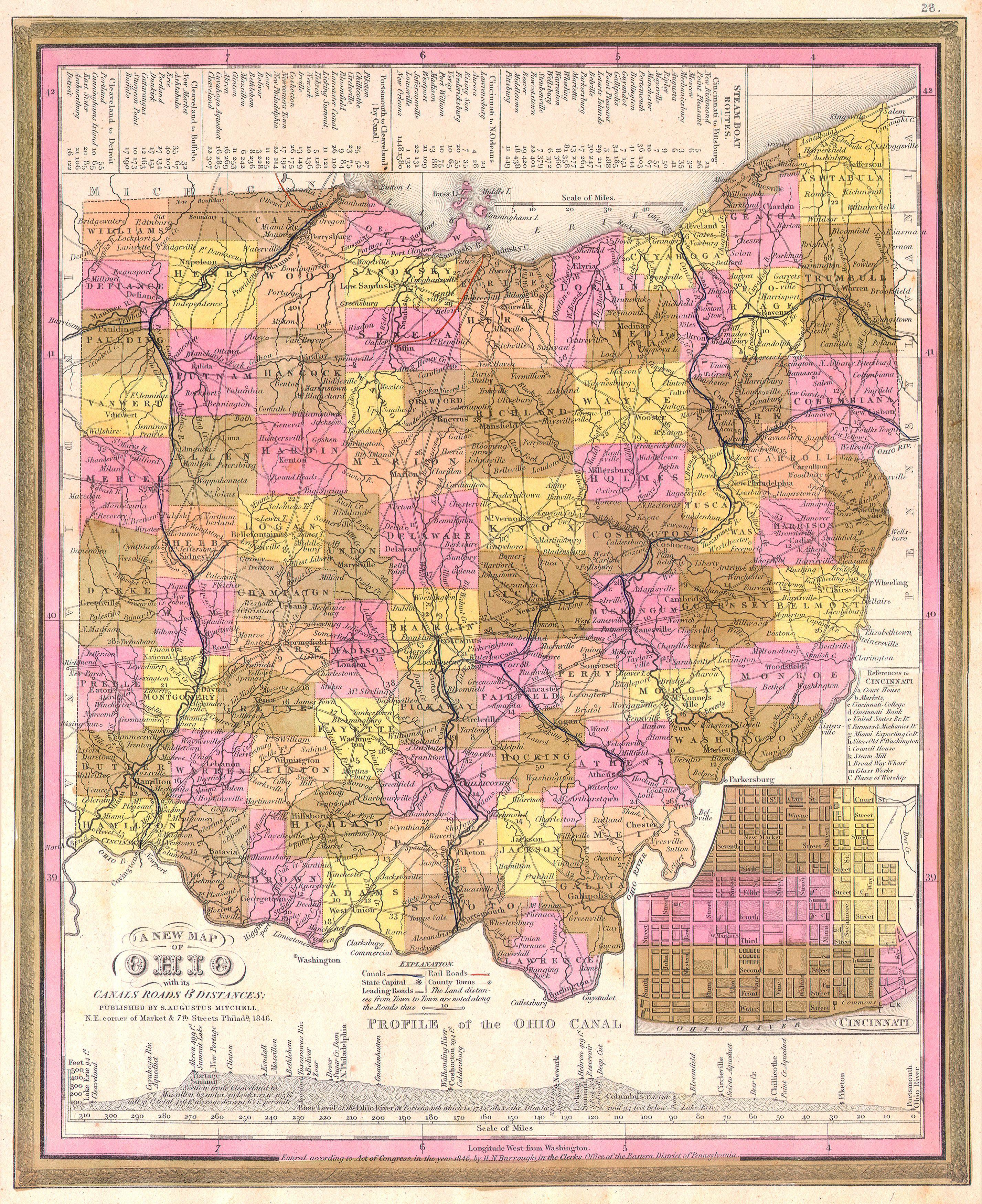 1846 Burroughs - Mitchell Map of Ohio - Geographicus - Ohio-m-1846