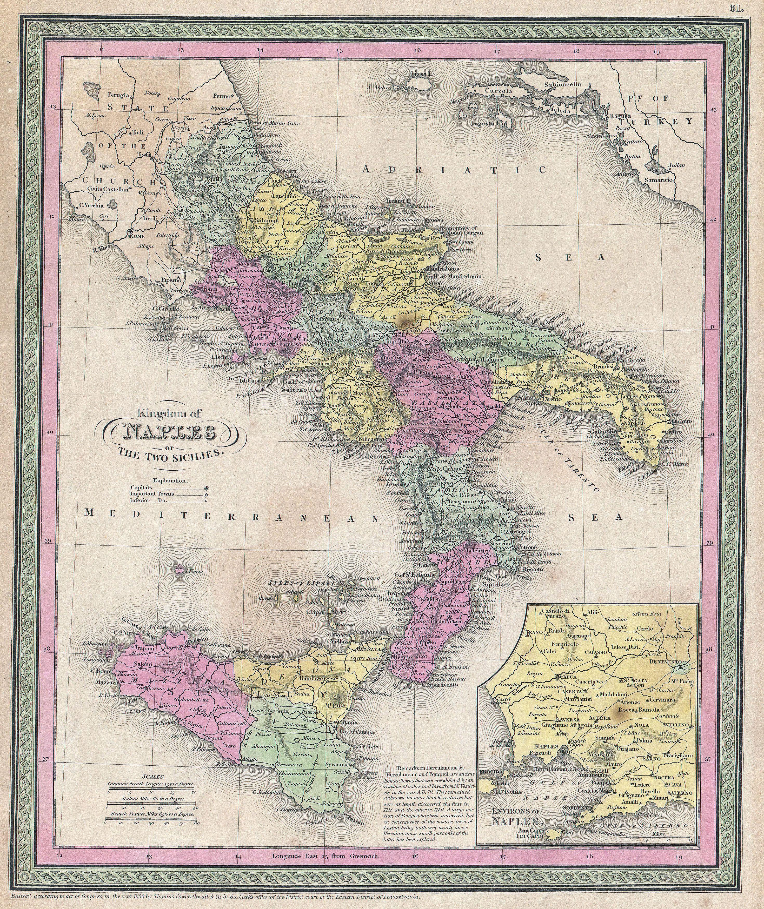 1853 Mitchell Map of Southern Italy ( Naples, Sicily ) - Geographicus - ItalySouth-mitchell-1850