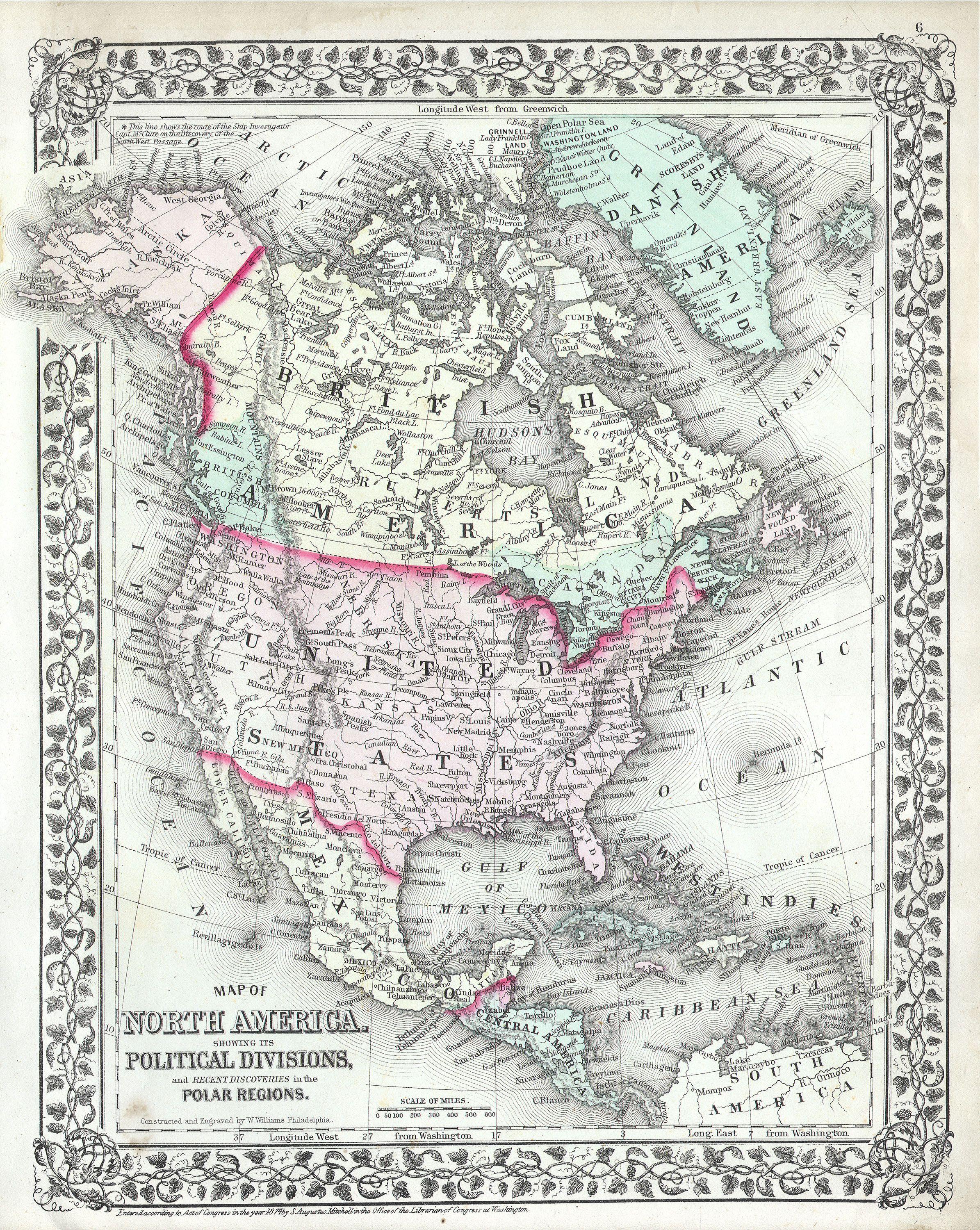 1874 Mitchell Map of North America ^ the United States - Geographicus - AmerNorth-m-1874