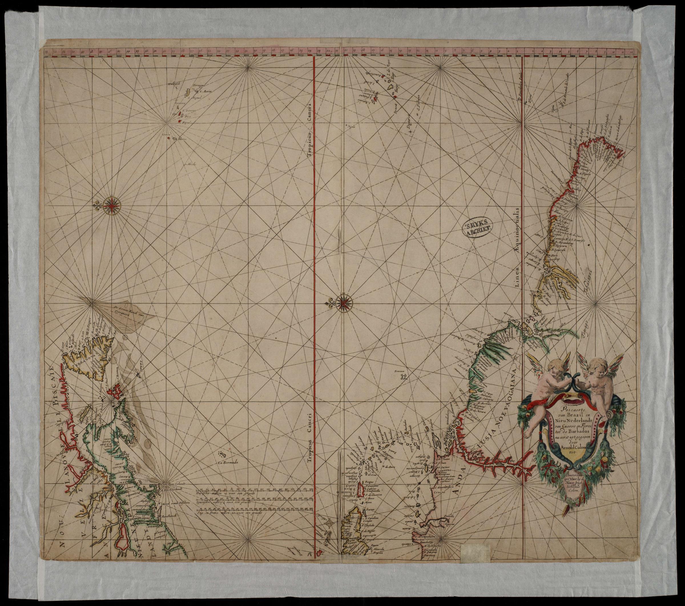 AMH-8565-NA Map of the coasts of North and South America, from Brazil to Canada