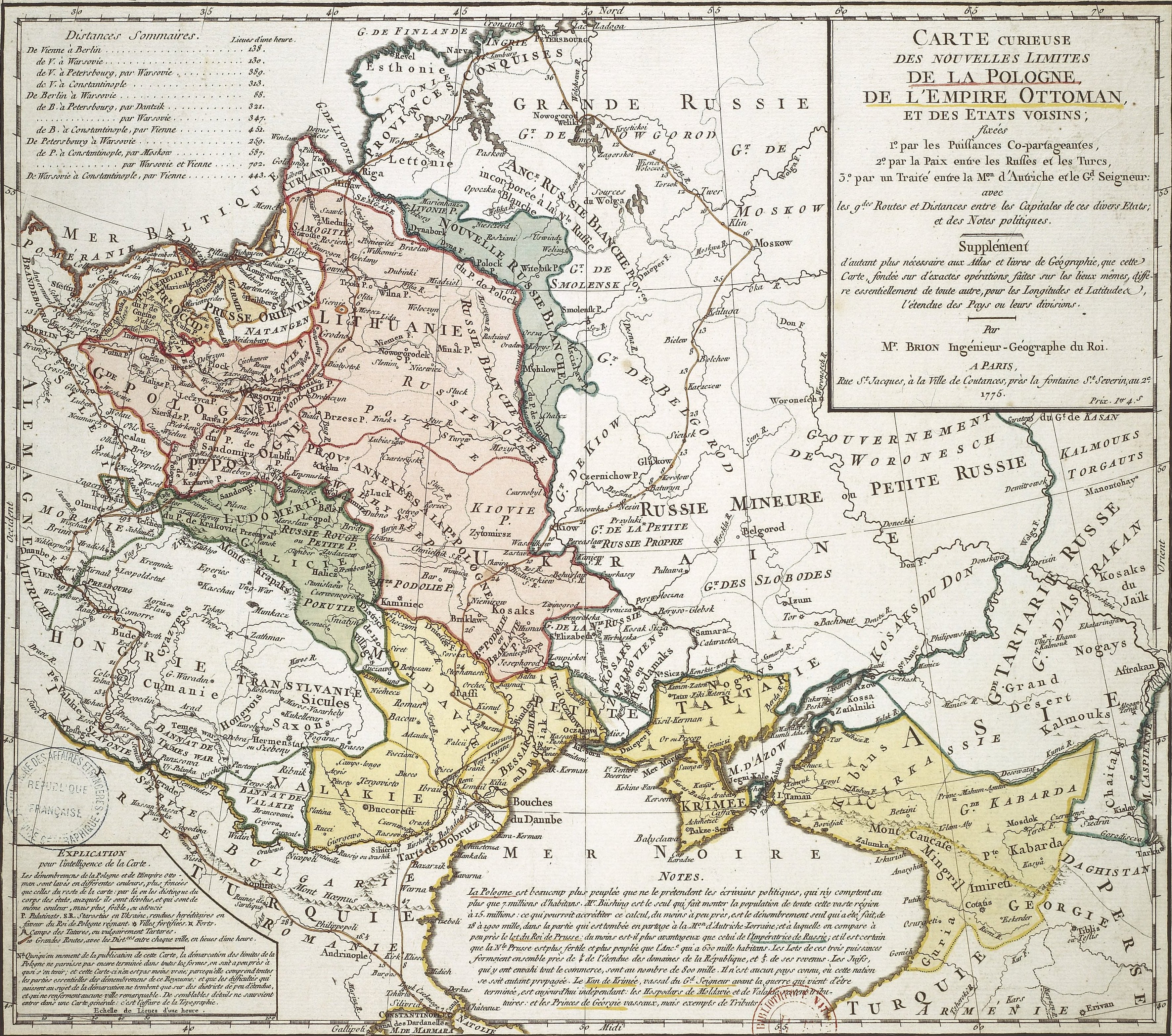 Brion de La Tour. Carte de l'empire Ottoman par la paix entre les russes et les turcs, par un traité entre la M. d'Autriche et le G. seigneur. 1775