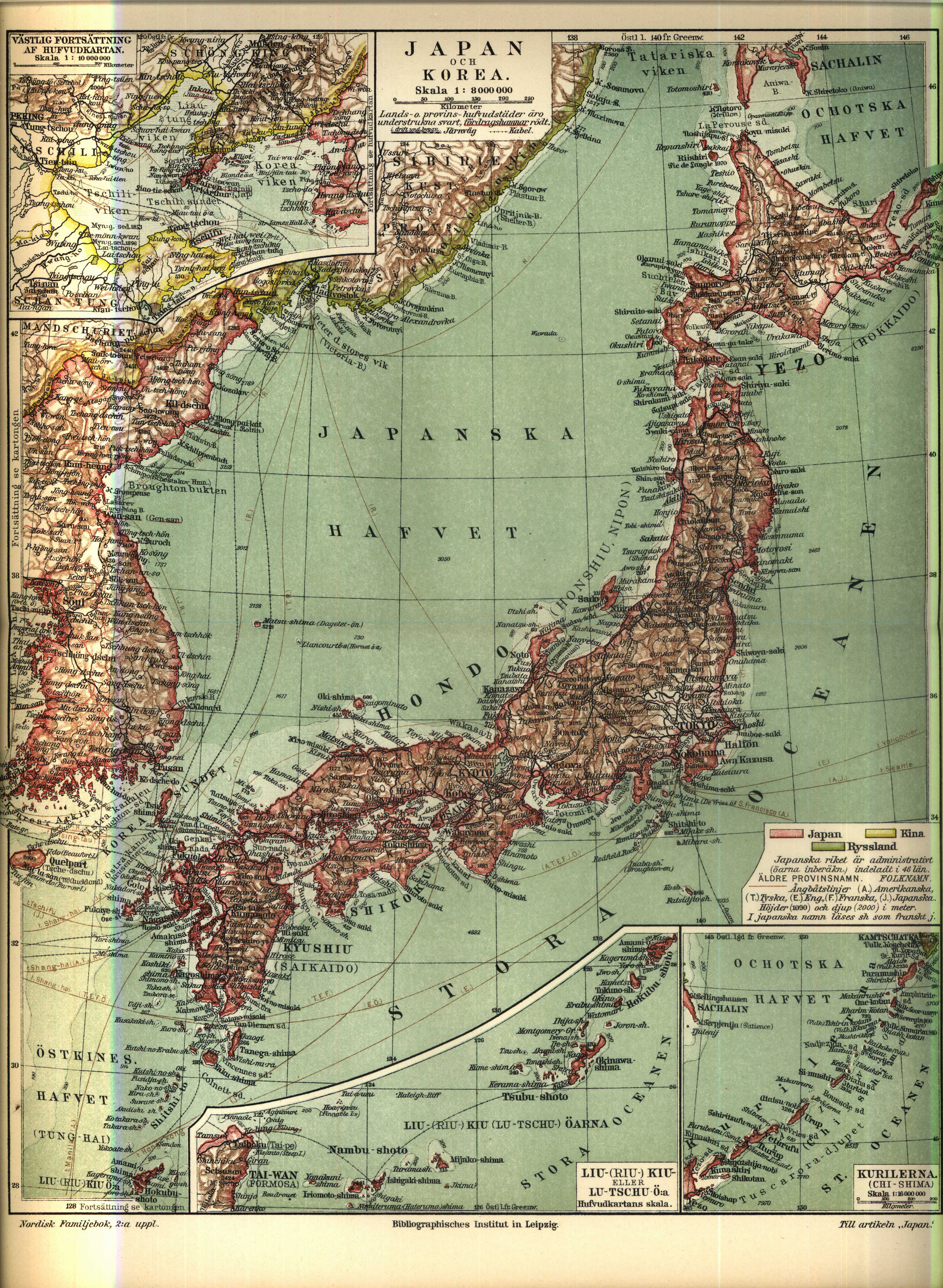 Karta över Japan vid 1900-talets början (ur Nordisk familjebok)