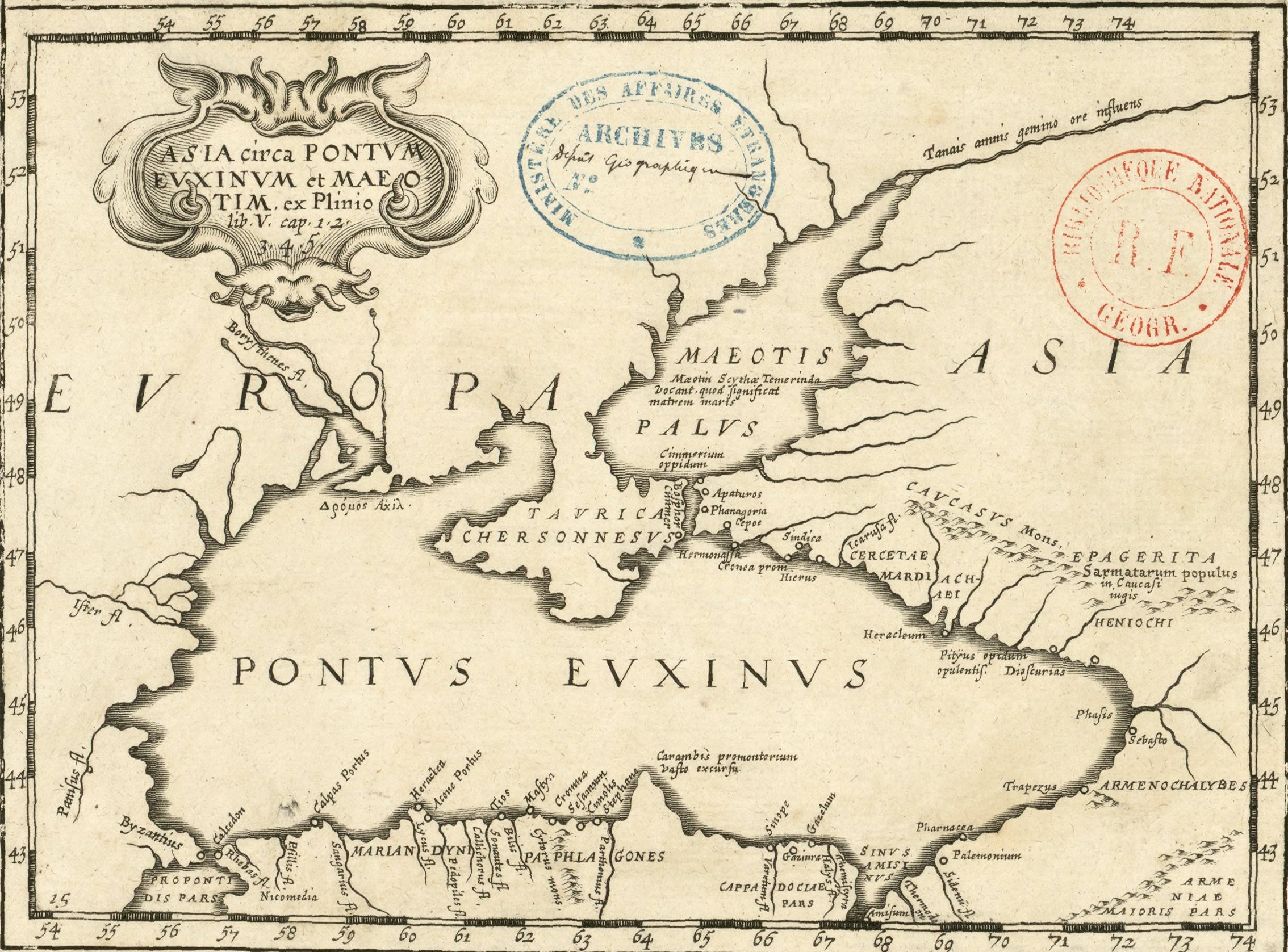 Pline l'Ancien. Asia circa Pontum Euxinum et Maeotim, ex Plinio. 17th century