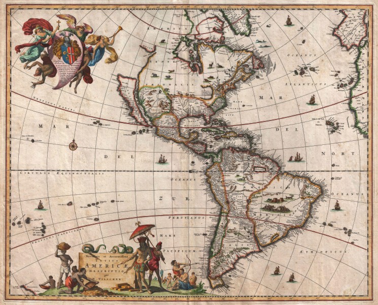 1658 Visscher Map of North America and South America - Geographicus - America-visscher-1658