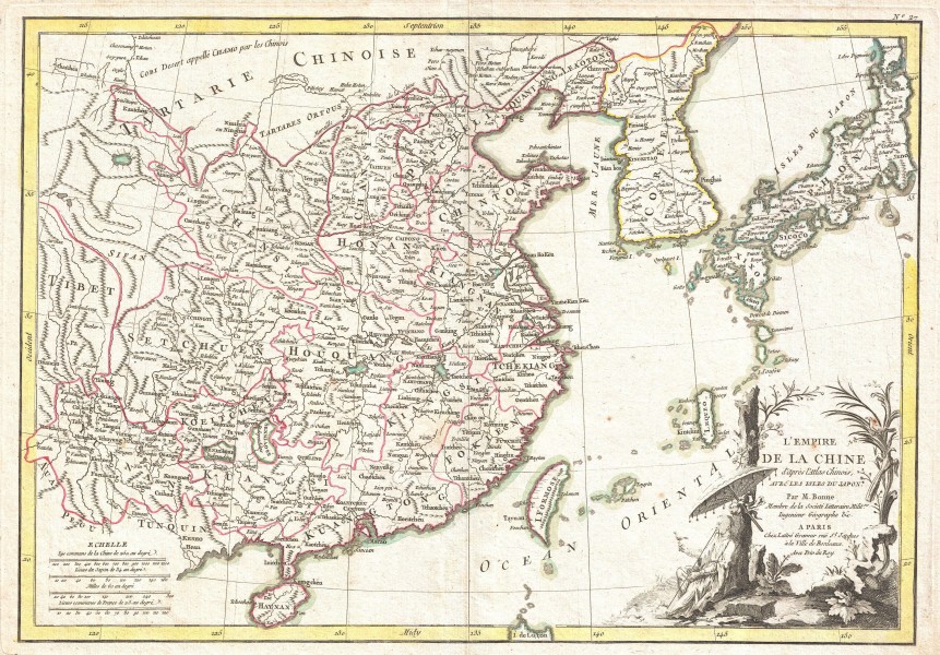 1770 Bonne Map of China, Korea, Japan and Formosa - Geographicus - China-bonne-1770
