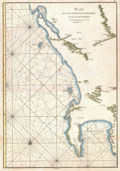 1775 Mannevillette Map of the Cape of Good Hope, South Africa - Geographicus - BonneEsperance-mannevillette-1752