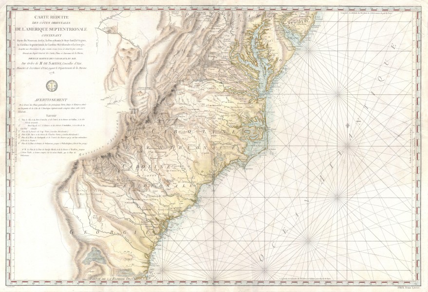 1778 Sartine Map of Georgia, North Carolina, South Carolina, Virginia and Maryland - Geographicus - Carolina-sartine-1778