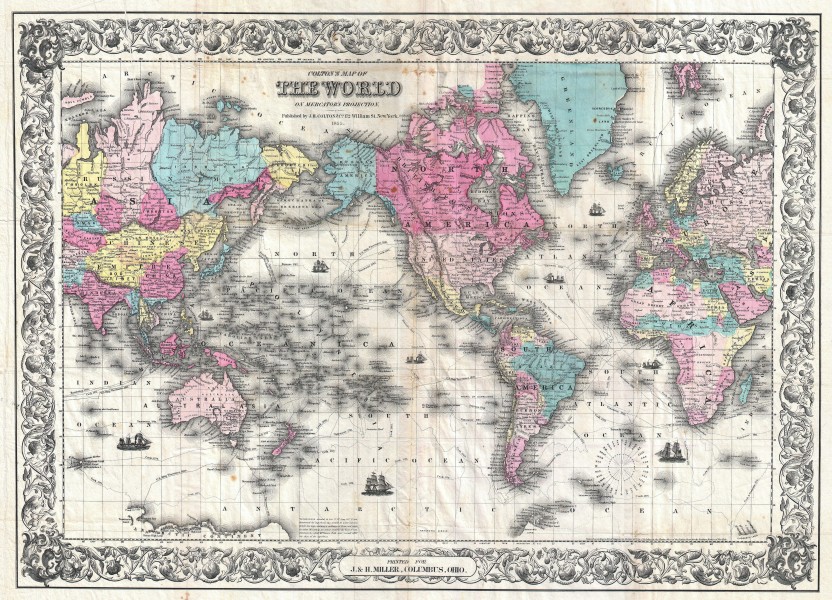 1852 Colton's Map of the World on Mercator's Projection ( Pocket Map ) - Geographicus - World-colton-1852