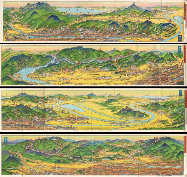 1928 Showa 3 Hiroshi Yoshida Railroad Map of Kyoto, Japan (4 Maps) - Geographicus - Kyoto4Maps2-yoshida-1928
