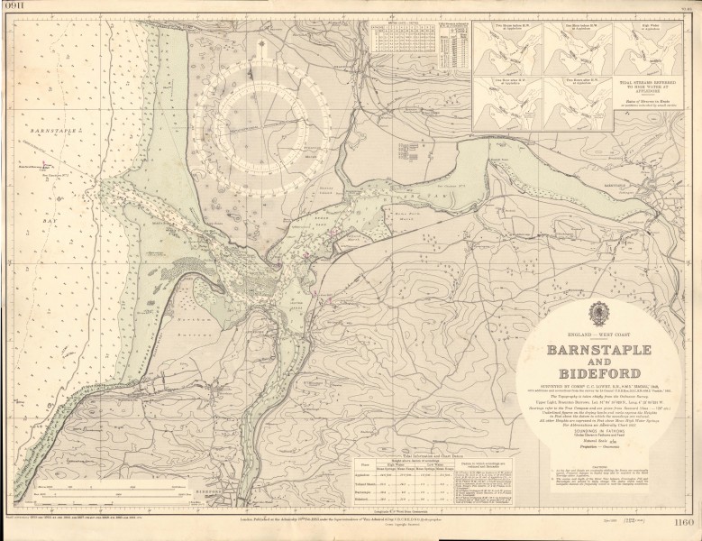 Admiralty Chart No 1160 Barnstaple and Bideford Published 1953