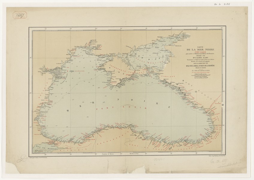 Alary, Jurien de La Gravière. Carte de la mer Noire (Pont Euxin) pour servir à l'histoire de la marine des Romains. 1884