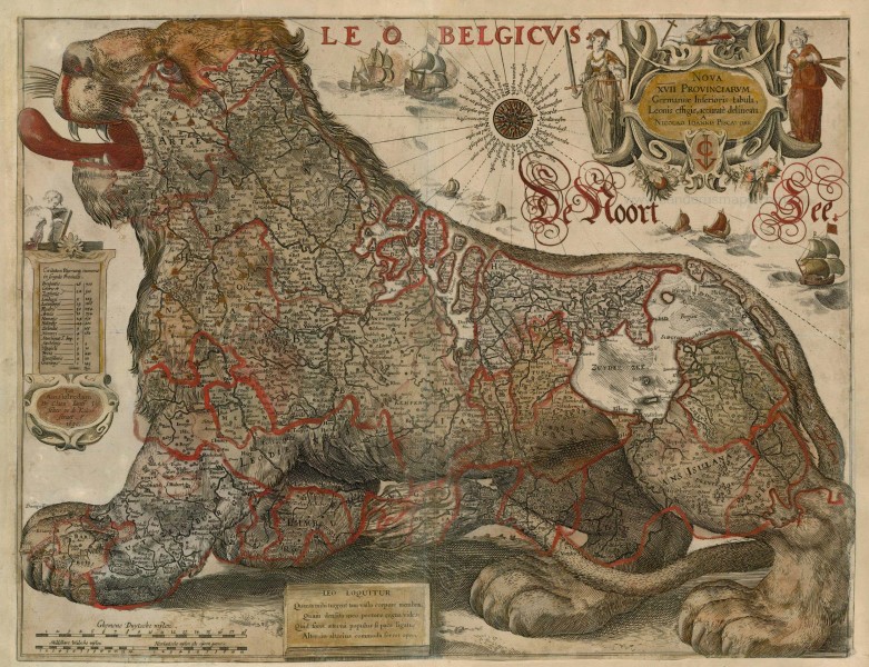Antique map of Leo Belgicus by Visscher C.J. - Gerritsz 1630