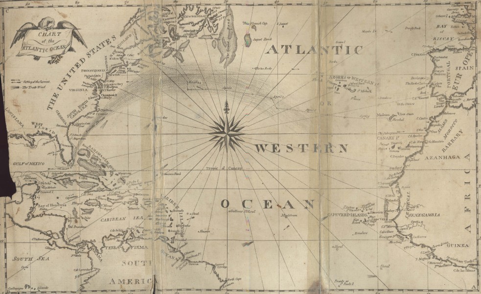 Bowditchs Seekarte des Nordatlantik von 1802 - Karte