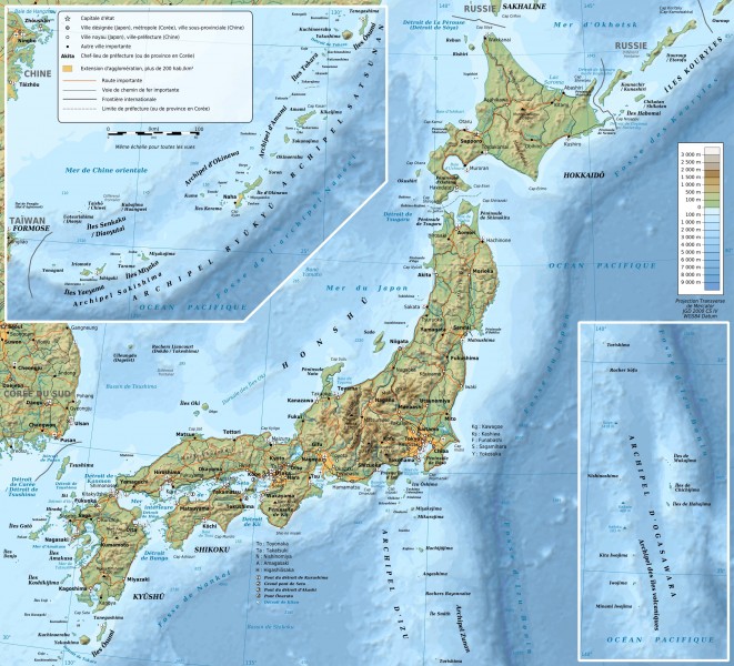 Carte topographique du Japon-fr