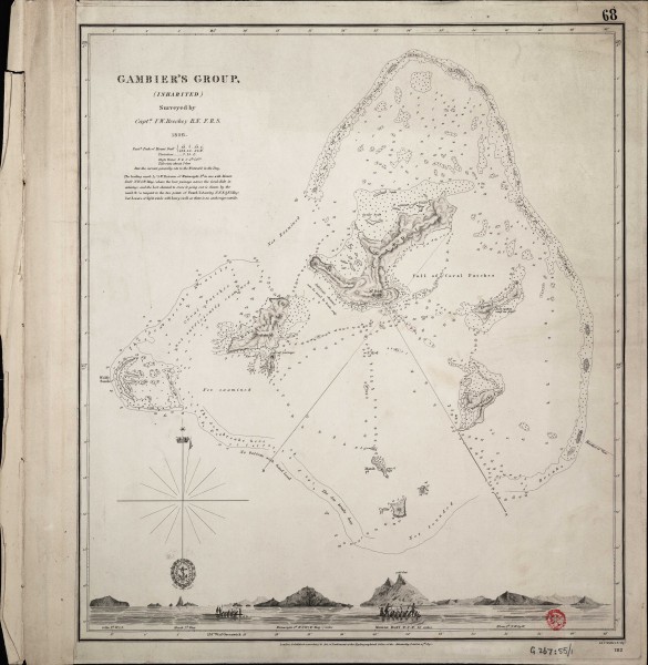Gambier Islands 1826 map by Beechey