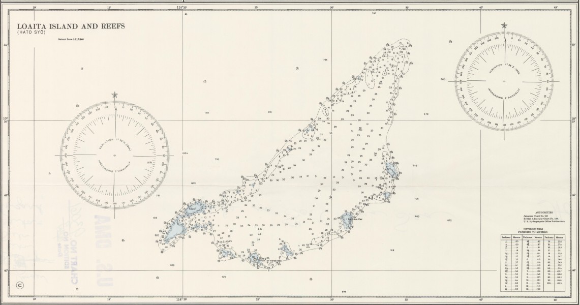 Loaita Bank nautical chart of 1911 (cropped)