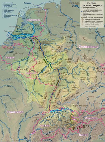 Map Rhine and catchment area deutsch