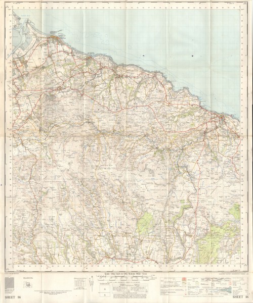 Ordnance Survey One-Inch Sheet 86 Redcar & Whitby, Published 1955