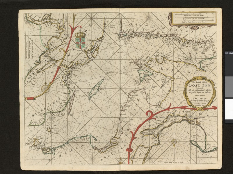 Pas-caart van de Oost Zee, verthoonende alle de ghelegentheyt tusschen 't Eylandt Rugen en Wyborg, Hendrick Doncker 1658