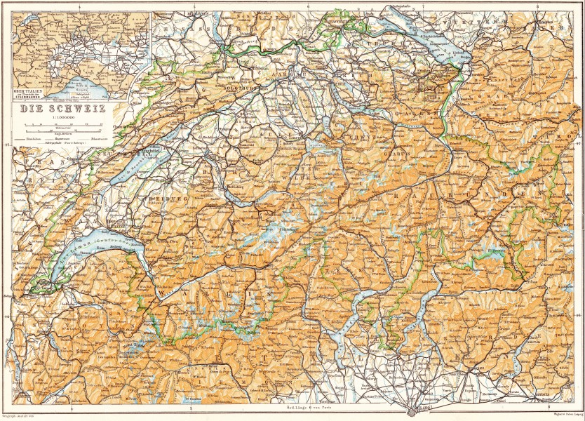 Schweiz Karte Baedeker, 1913
