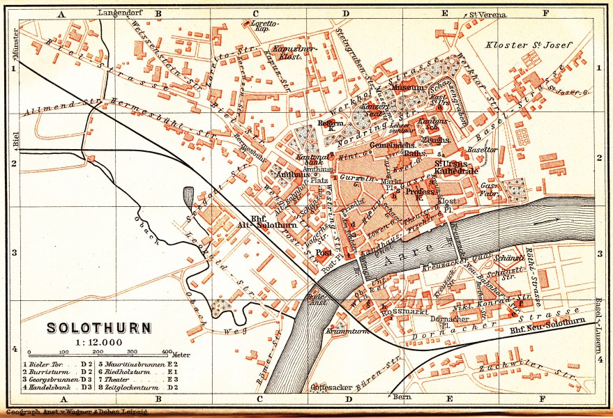 Stadtplan Solothurn, Baedeker 1913
