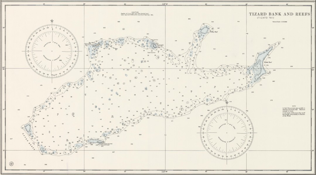 Tizard Bank nautical chart of 1911 (cropped)