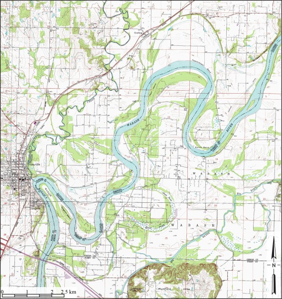 Wabash River Meanders, Grayville, Illinois Topo