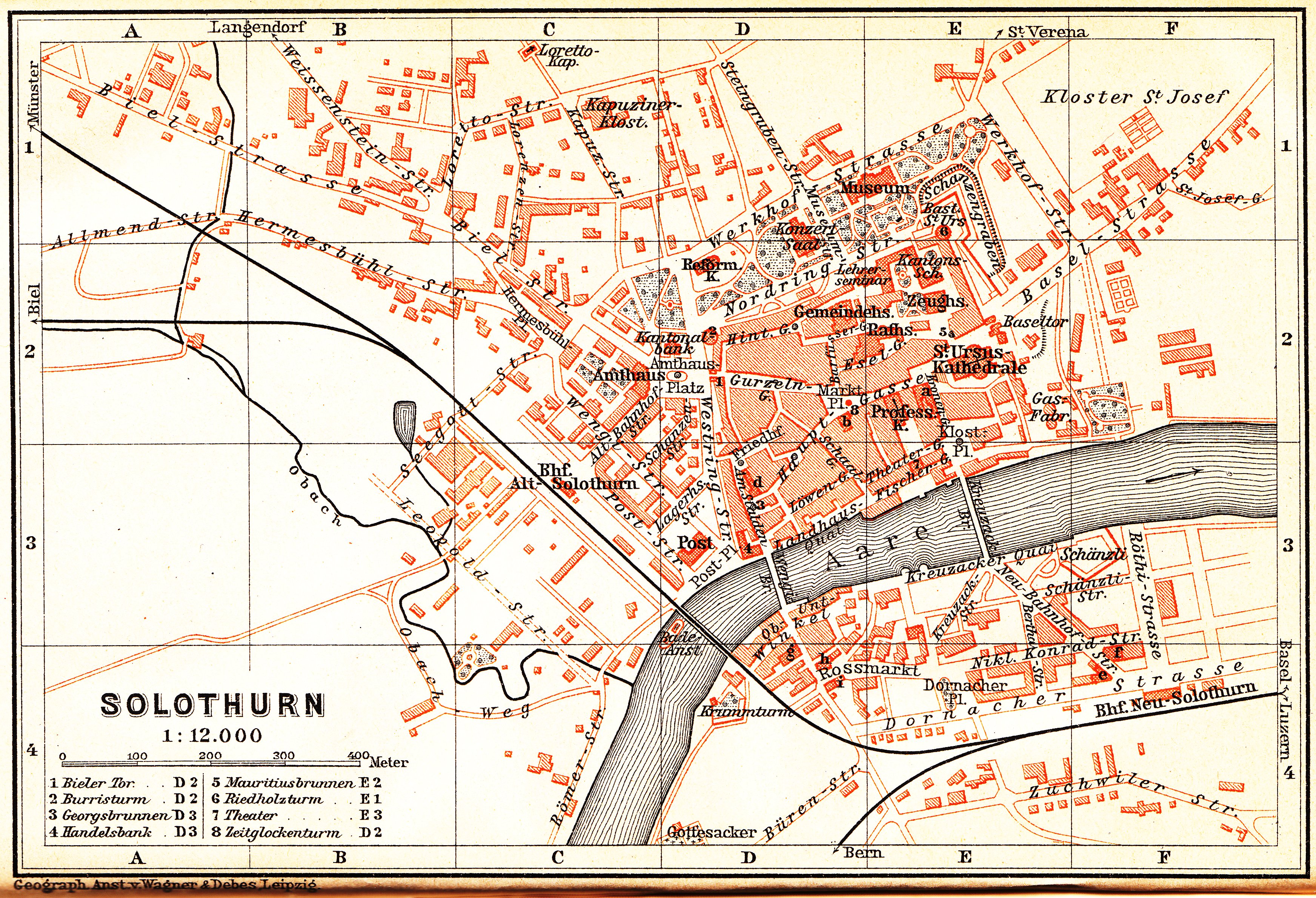 Stadtplan Solothurn, Baedeker 1913