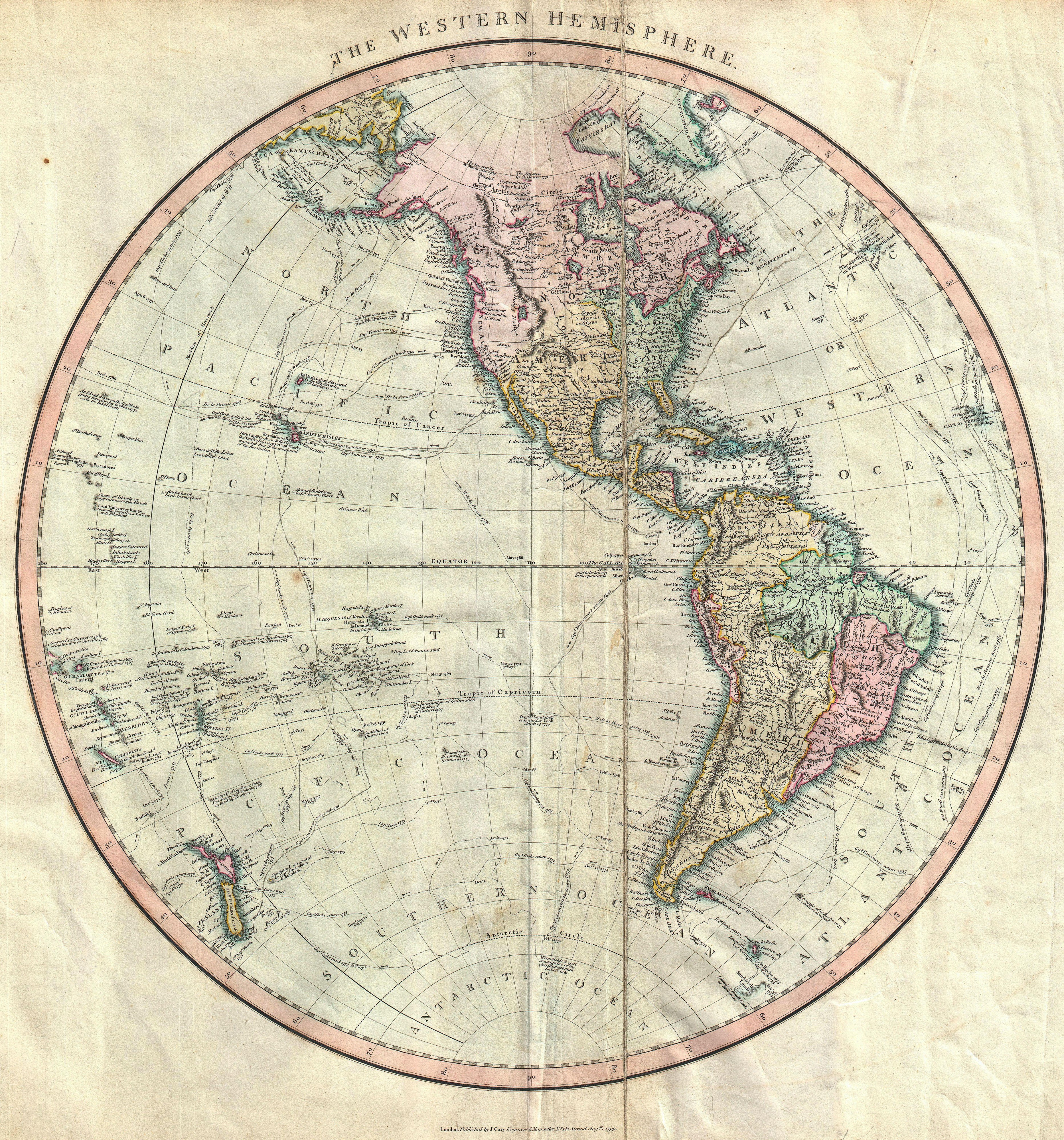 1799 Cary Map of the Western Hemisphere ( America ^ Polynesia ) - Geographicus - WesternHemisphere-cary-1799