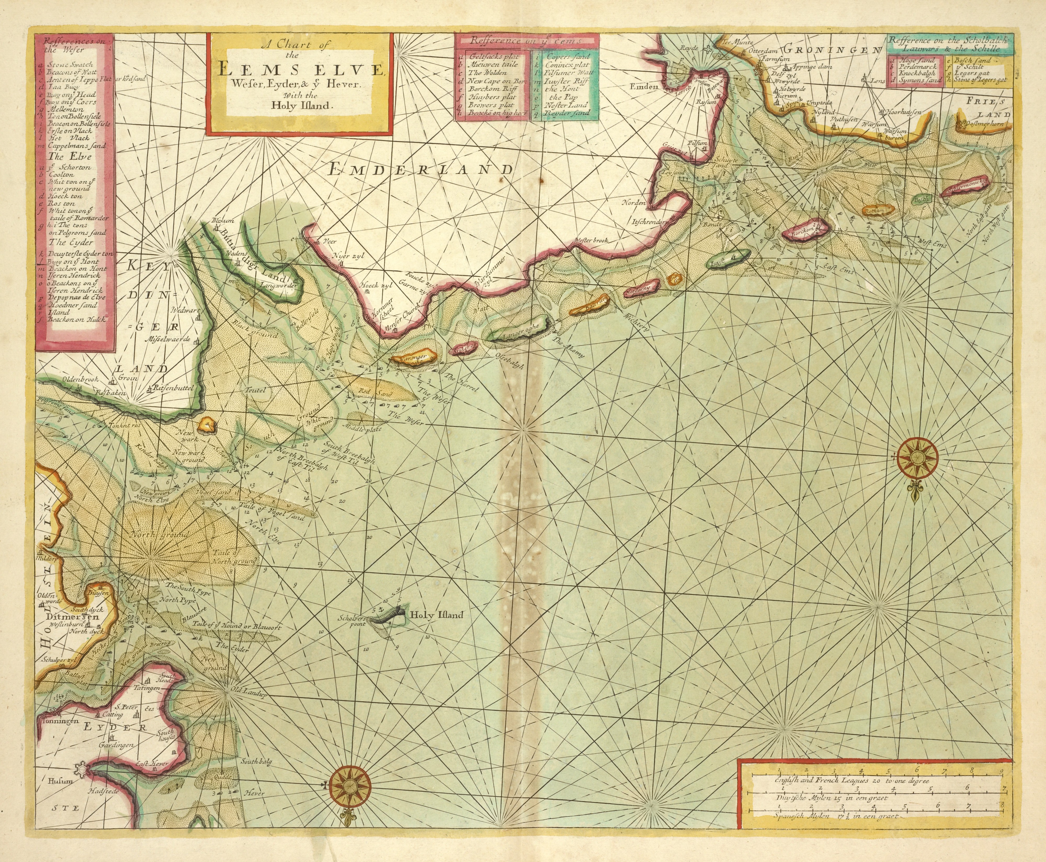 A chart of EEMS ELVE, Wefer, Eyder and Hever. With the Holy Island (NYPL b13909432-1640697)