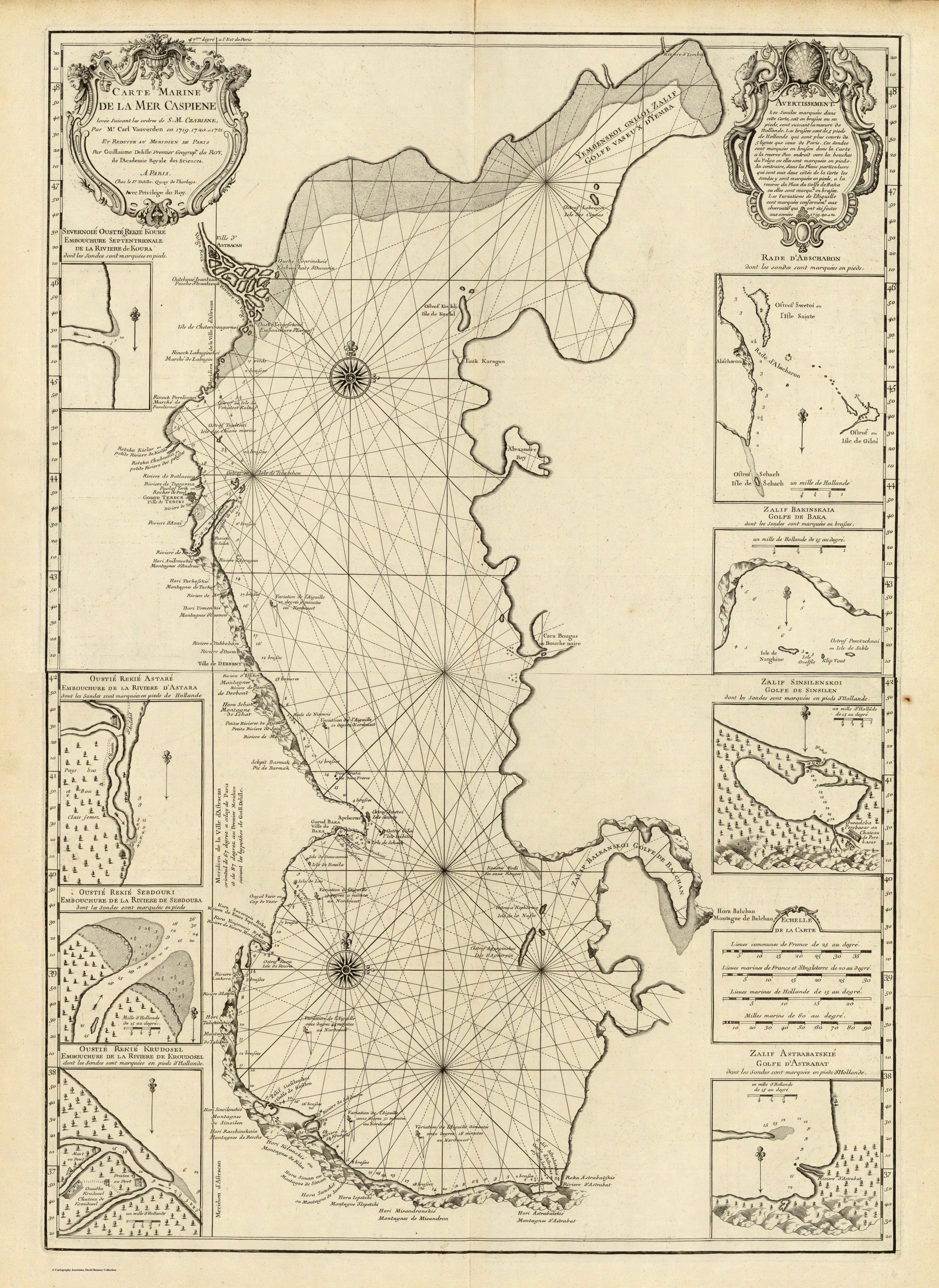 Lisle, Guillaume de; Verden, Carl van. Composite- Mer Caspiene carte marine. 1721
