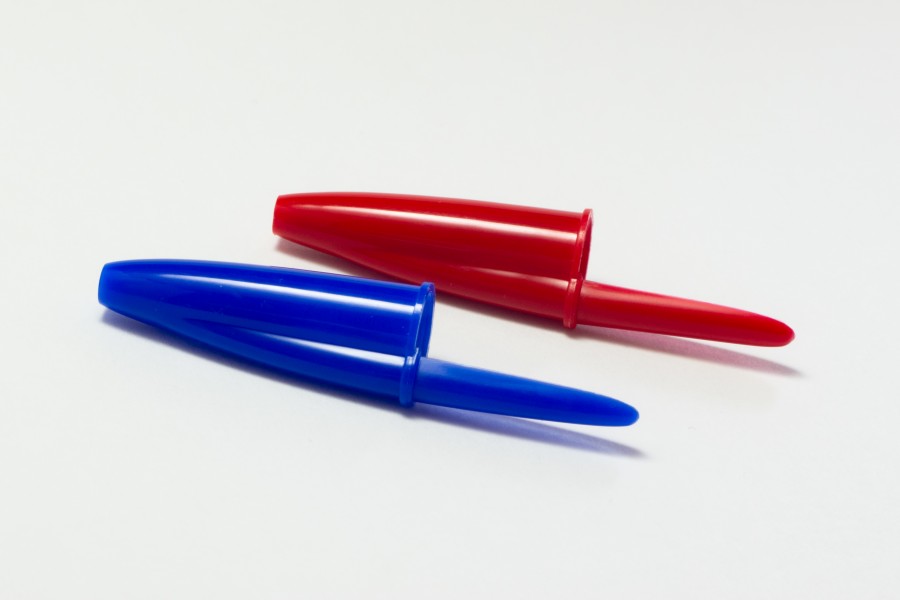 Blue and red BIC Cristal pen caps