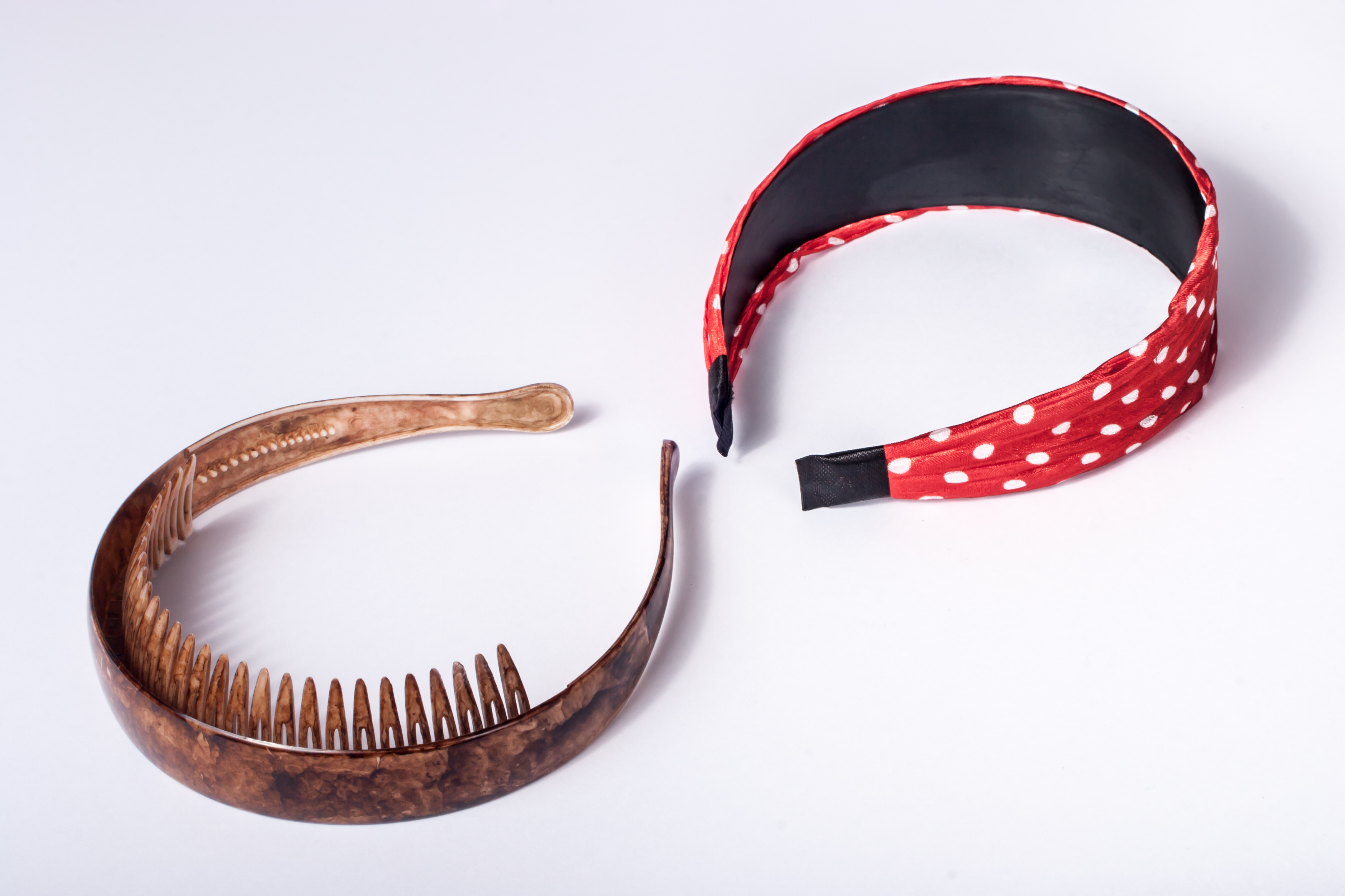 Headbands brown with comb and red with dots