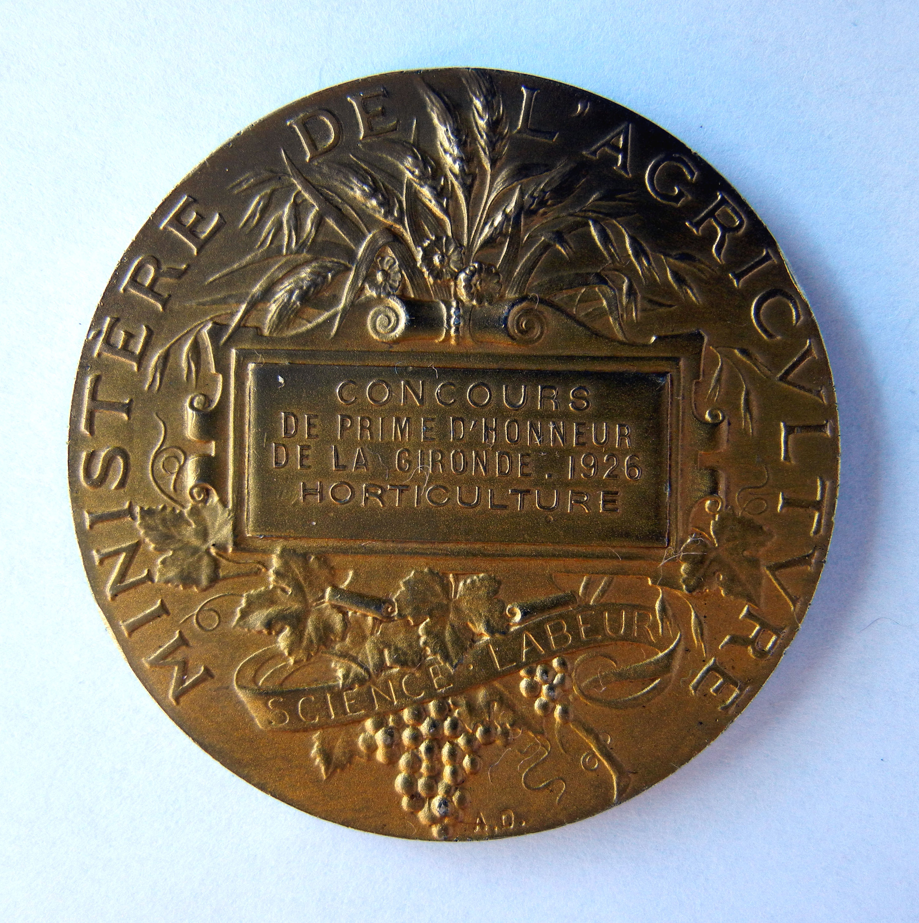 Médaille ARGENT VERMEIL. Horticulture Gironde 1926. Graveur Alphée DUBOIS (1831-1905) (2)