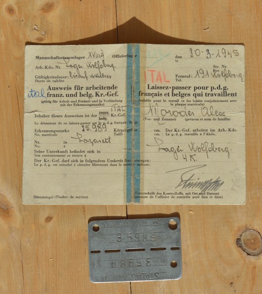 Permit and badge Prisoner of war Stalag XVIII-A name
