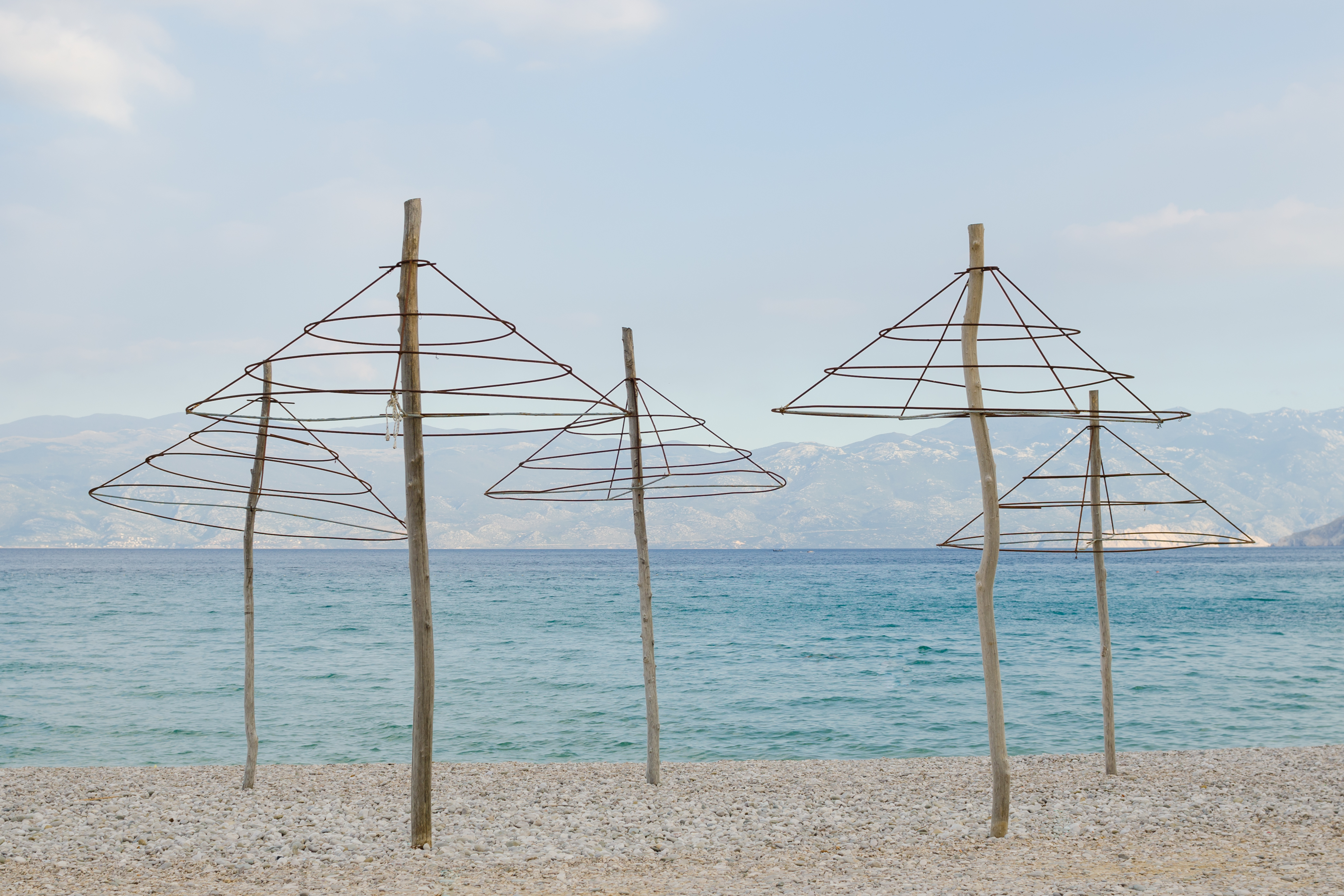 Sunshades on the beach of Baška, Croatia
