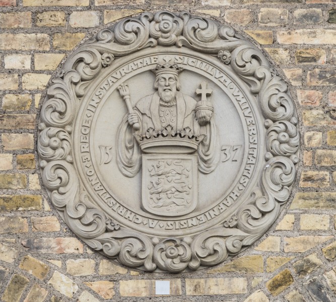 Sigillum universitatis hafniensis a Christiano 3 rege instauratae 1537 Krystalgade Copenhagen Denmark