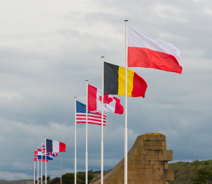Omaha Beach allied flags