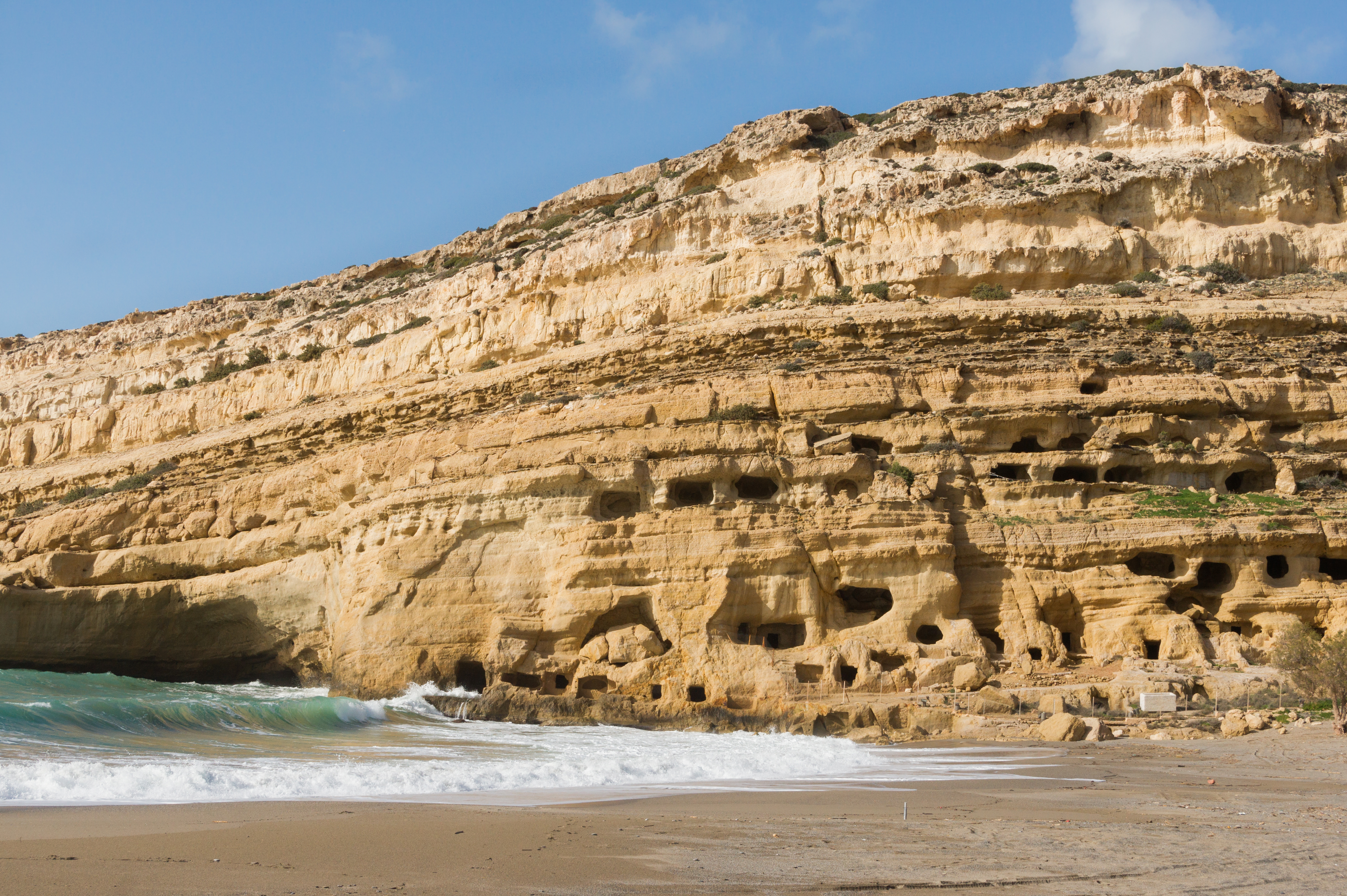Beach and troglodytes at Matala, Crete, Greece